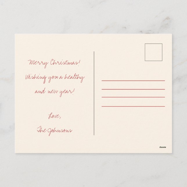 Red Bow Neutral Minimalist Christmas Post Card (Back)