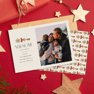 Red Bow New Home Holiday Moving Announcement Card
