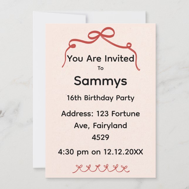 Red Bow Party Invitation | Elegant Ribbon Bow  (Front)
