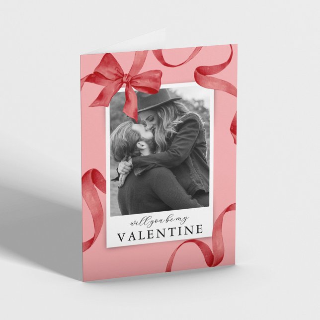 Red Bow Photo Be My Valentine Card (Creator Uploaded)
