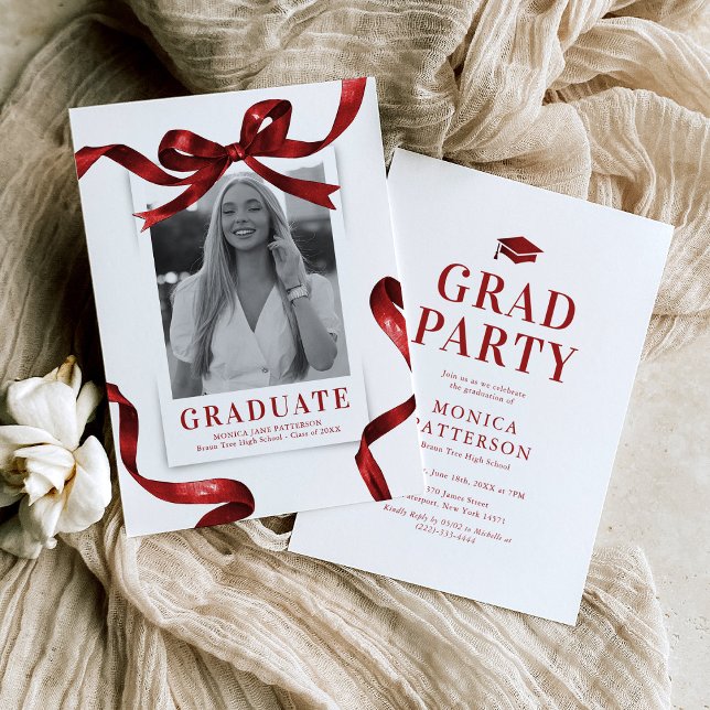 Red Bow Photo Graduation Party Invitation (Creator Uploaded)