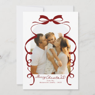 Red Bow Photo Merry Christmas Arch Holiday Card