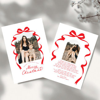 Red Bow Photo Merry Christmas Arch Holiday Card