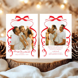 Red Bow Photo Merry Christmas Arch Holiday Card