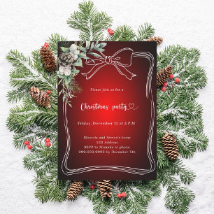 Red bow pine greenery Christmas Party Invitation