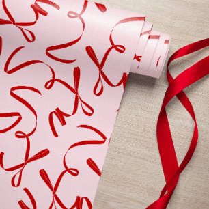 Red Bow Pink Retro Wrapping Paper