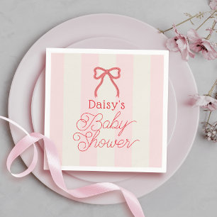 Red Bow & Pink Stripes Baby Shower Napkin
