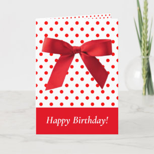 Red Bow Polka Dots Happy Birthday Festive Girly Card