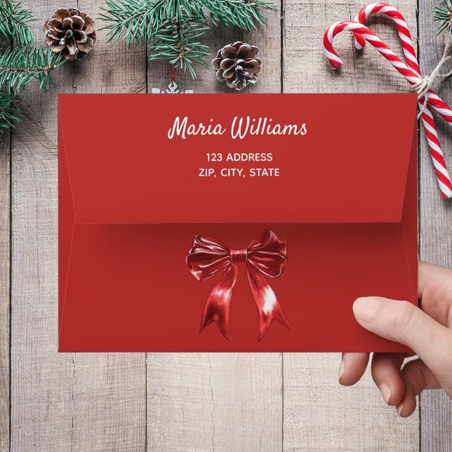 Red bow return address Christmas Envelope (Creator Uploaded)