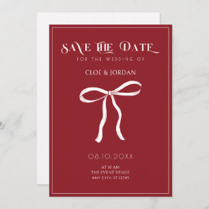 Red bow ribbon wedding save the date