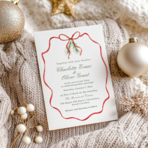 Red Bow Ribbon Winter Wedding  Invitation