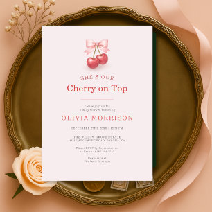 Red Bow She's Our Cherry on Top Baby Shower Invitation