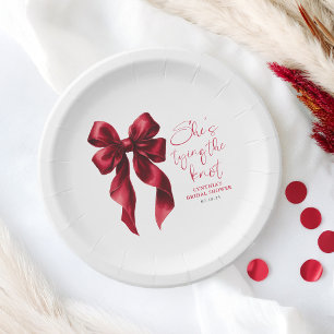 Red Bow She's Tying the Knot Bridal Shower Paper Plate