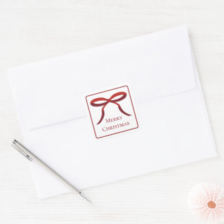 Red Bow Simple Merry Christmas Square Sticker