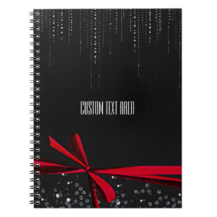 Red Bow Sparkle Ribbon & Bling Journal Notebook