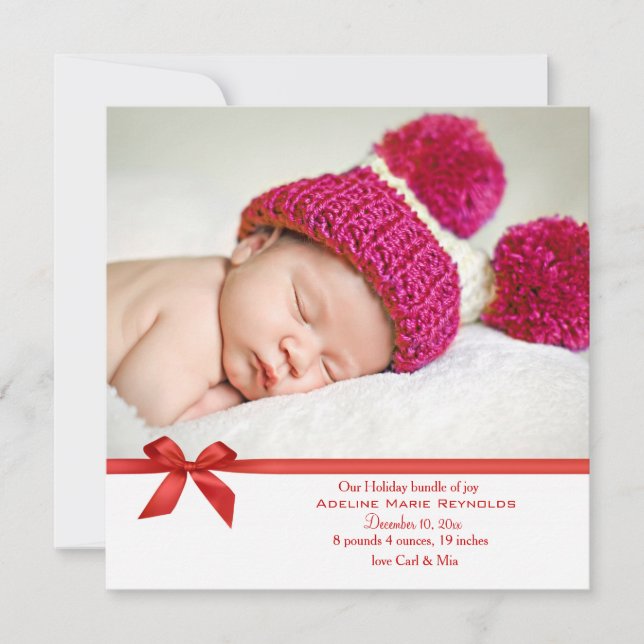 Red Bow Square Photo Holiday Card (Front)