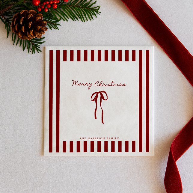 Red Bow Striped Christmas Napkin (Creator Uploaded)