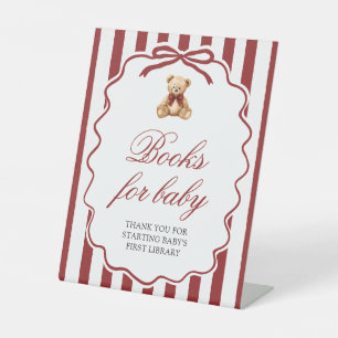 Red Bow Teddy Bear Baby Shower Books For Baby Pedestal Sign
