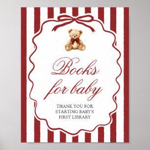 Red Bow Teddy Bear Baby Shower Books For Baby Poster