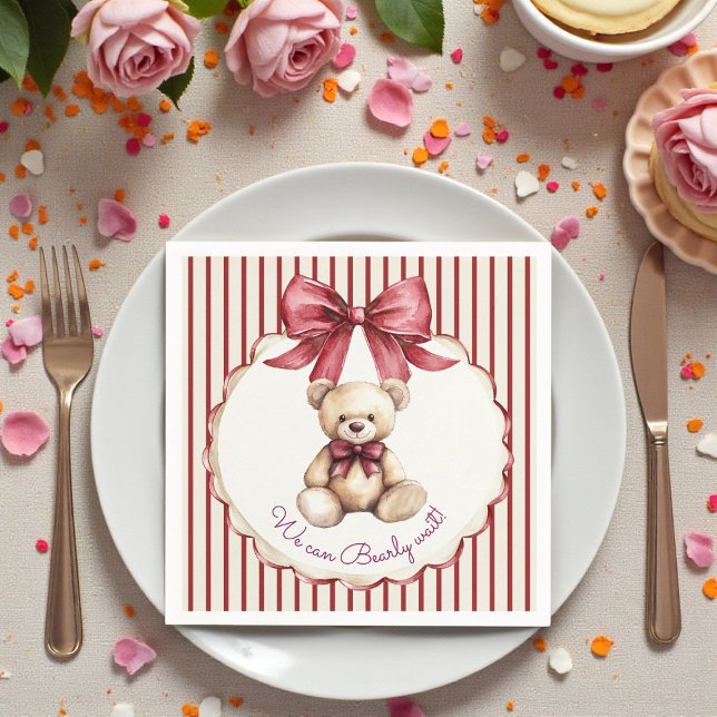 Red Bow Teddy Bear Baby Shower Napkins (Creator Uploaded)