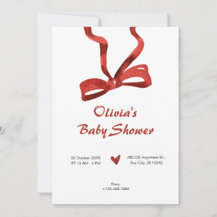Red bow tie ribbon baby shower invitation