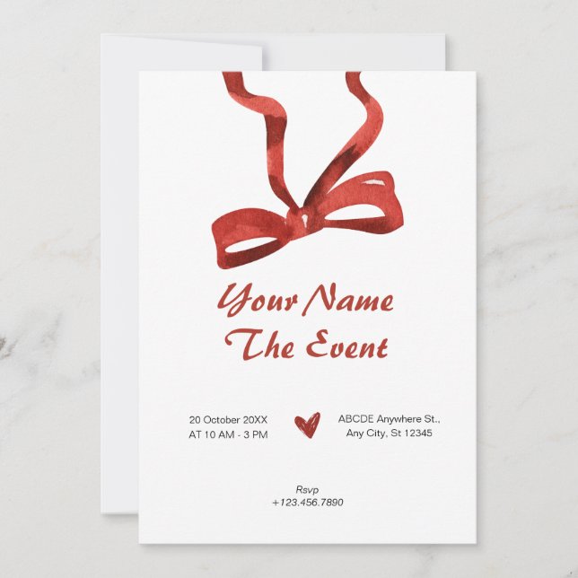 Red bow tie ribbon  invitation (Front)
