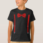 Red Bow Tie With Suspenders Funny Wedding T-Shirt<br><div class="desc">An exclusive Funny design. Great for Parties. This Original Tux design is the perfect gifts shirts for vintage lovers and Weddings .A Great gift for Dad, Daddy, Granpa or Friends. The perfect present for Christmas, New Year and Birhtdays. Tuxedo with Bowtie Is Designed and printed in different sizes for Men...</div>