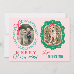 Red Bow Two Picture Frame Christmas Holiday Card