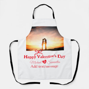 Red bow valentine's day add photo name heart love apron