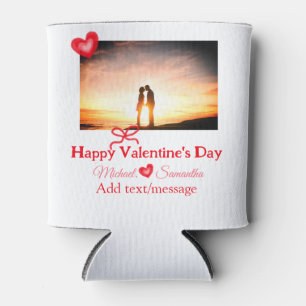 Red bow valentine's day add photo name heart love can cooler