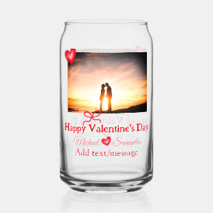 Red bow valentine's day add photo name heart love can glass