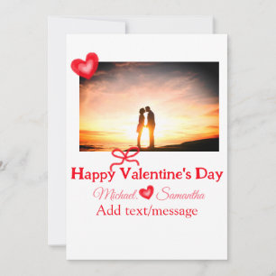 Red bow valentine's day add photo name heart love  holiday card