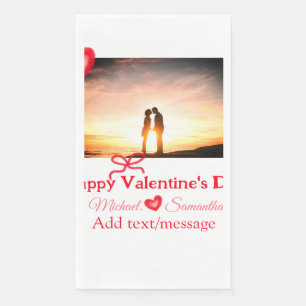 Red bow valentine's day add photo name heart love napkin