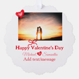 Red bow valentine's day add photo name heart love tree decoration card