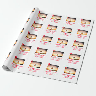 Red bow valentine's day add photo name heart love wrapping paper