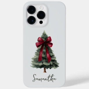 Red Bow Watercolor Christmas Tree Script Name Case-Mate iPhone 14 Pro Max Case