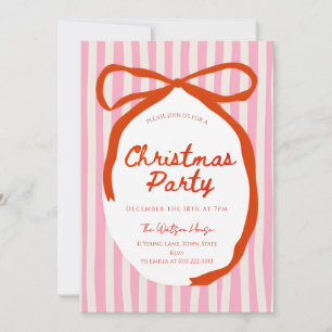 Red bow Whimsical Hand Drawn Christmas  Invitation
