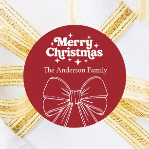 Red bow white Christmas Classic Round Sticker