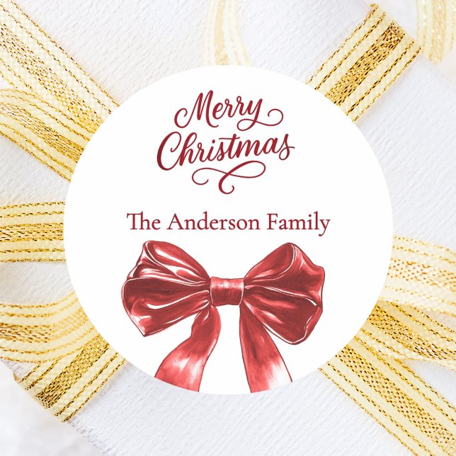 Red bow white Christmas Classic Round Sticker (Creator Uploaded)