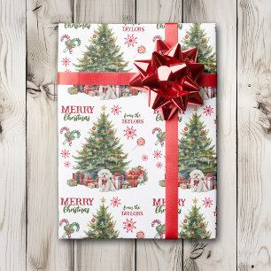 Red Bow White Maltese Dog Holiday Tree Wrapping Paper