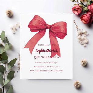 Red bow white Quinceanera invitation