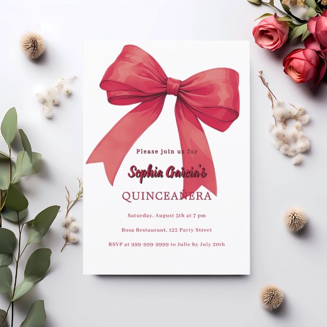 Red bow white Quinceanera Invitation (Creator Uploaded)