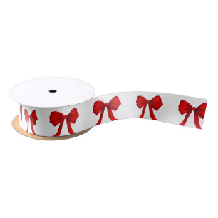 Red Bow White Ribbon Satin Ribbon
