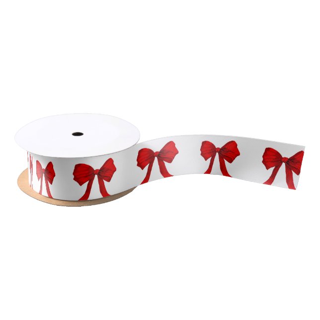 Red Bow White Ribbon Satin Ribbon (Spool)