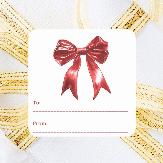 Red bow white to from gift wrapping square sticker (Creator Uploaded)