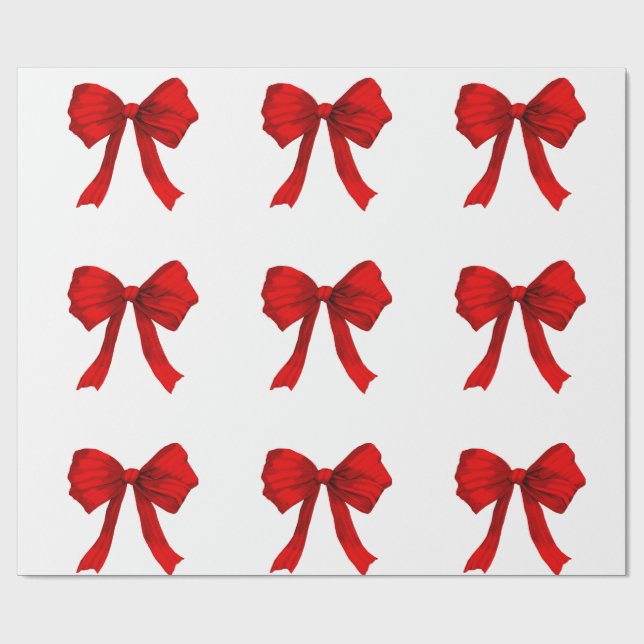 Red Bow White Wrapping Paper (Flat)