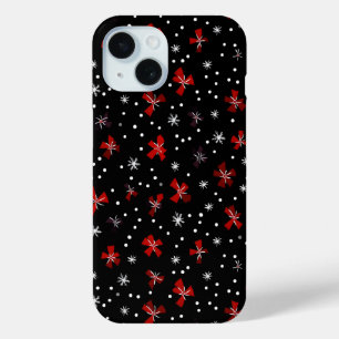 Red Bow Winter Pattern iPhone 15 Case