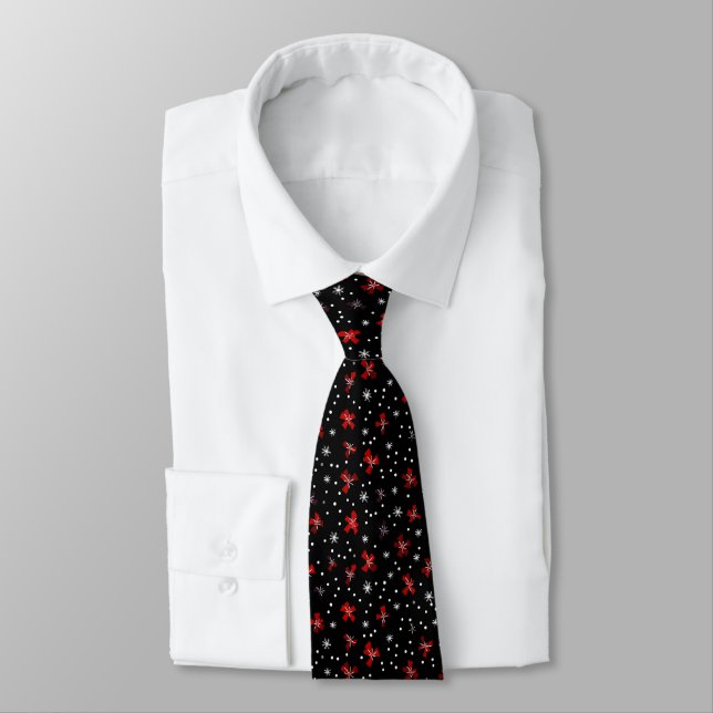 Red Bow Winter Pattern Tie (Tied)