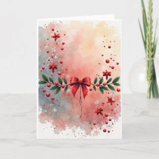 Red Bow Winter Watercolor Holiday Card