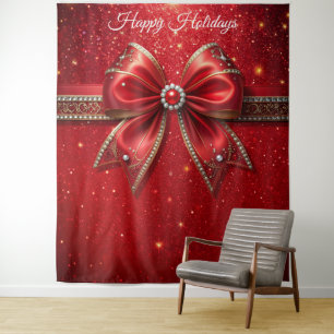 Red Bow with Pearls and Jewels Backdrop Tapestry